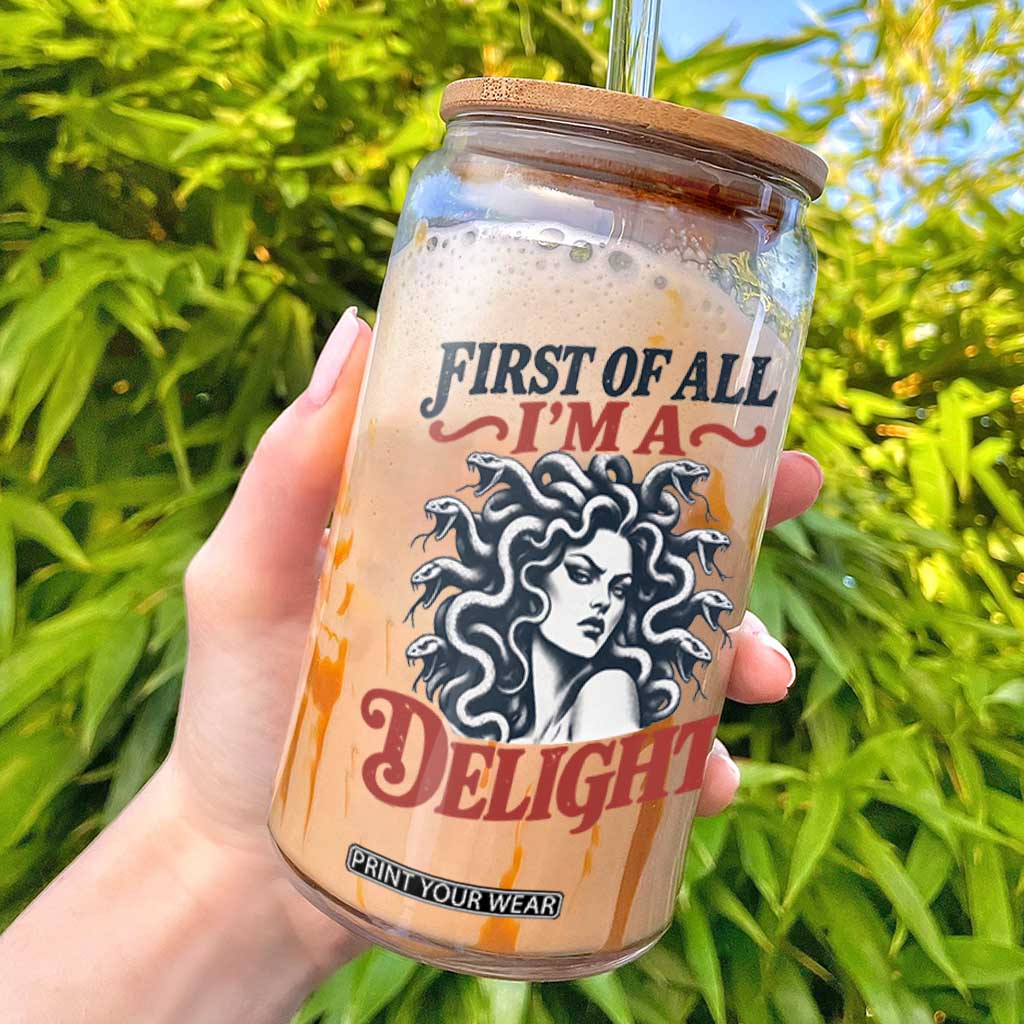 First of All I Am A Delight Funny Medusa Gorgon Glass Can Feminist Greek Mythology