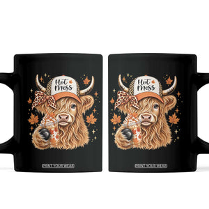 Hot Mess Fall Leopard Highland Cow Drinking Coffee Coffee Mug Autumn Farm Animal Lover