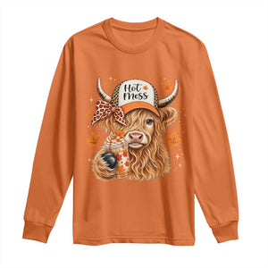 Hot Mess Fall Leopard Highland Cow Drinking Coffee Long Sleeve Shirt Autumn Farm Animal Lover