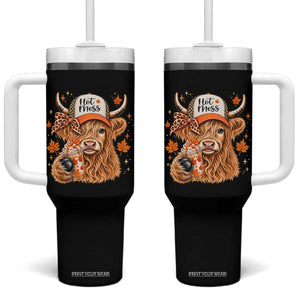 Hot Mess Fall Leopard Highland Cow Drinking Coffee Tumbler With Handle Autumn Farm Animal Lover