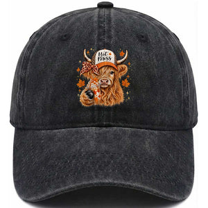Hot Mess Fall Leopard Highland Cow Drinking Coffee Washed Cotton Baseball Cap Autumn Farm Animal Lover