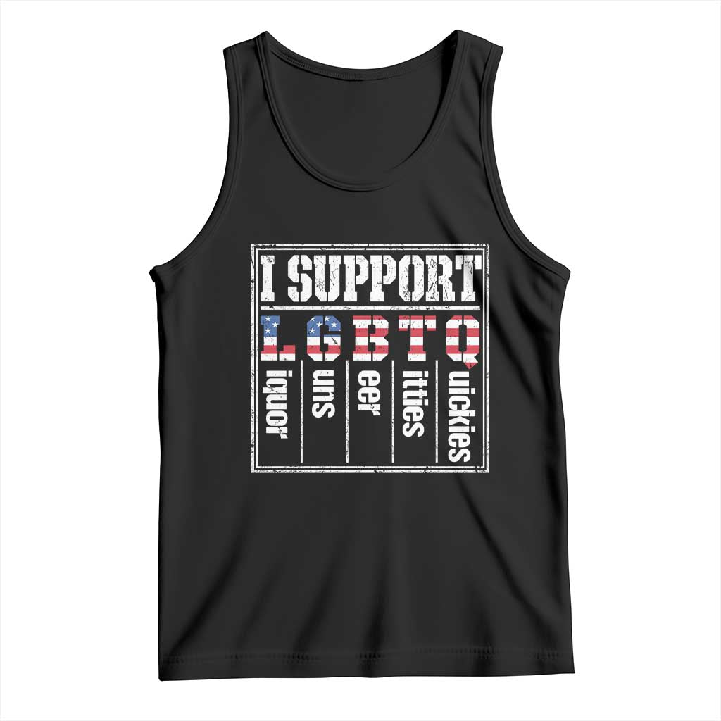 Funny I Support LGBTQ Liquor Guns Beer Titties Quickies Tank Top Vintage American Flag