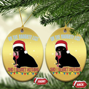 Funny Xmas Black Cat Christmas Ornament On The Naughty List And I Regret Nothing Candy Cane TS11 Oval Gold Print Your Wear