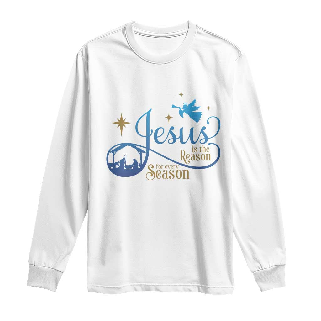 Jesus Is The Reason For The Season Long Sleeve Shirt Nativity Scene TS11 White Print Your Wear