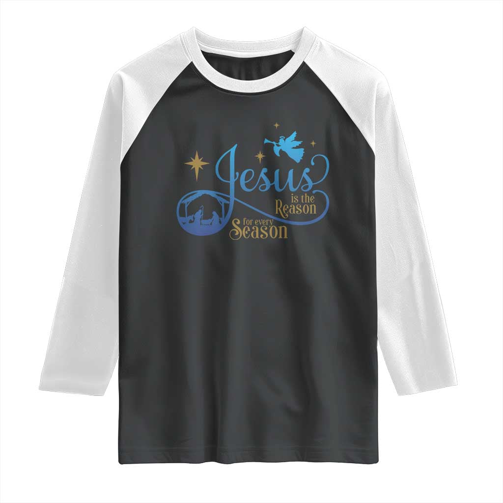 Jesus Is The Reason For The Season Raglan Shirt Nativity Scene TS11 Black White Print Your Wear