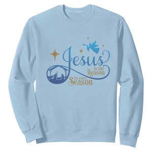 Jesus Is The Reason For The Season Sweatshirt Nativity Scene TS11 Light Blue Print Your Wear