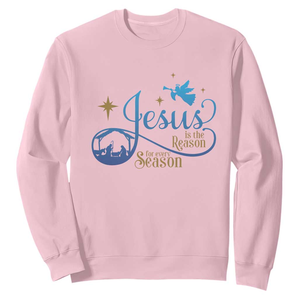 Jesus Is The Reason For The Season Sweatshirt Nativity Scene TS11 Light Pink Print Your Wear