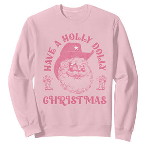 Western Christmas Sweatshirt Have A Holly Dolly Christmas Cowboy Santa TS11 Light Pink Print Your Wear