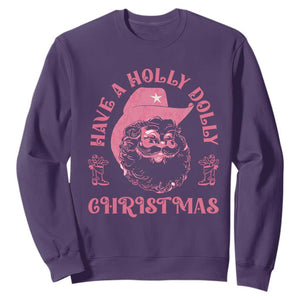 Western Christmas Sweatshirt Have A Holly Dolly Christmas Cowboy Santa TS11 Purple Print Your Wear