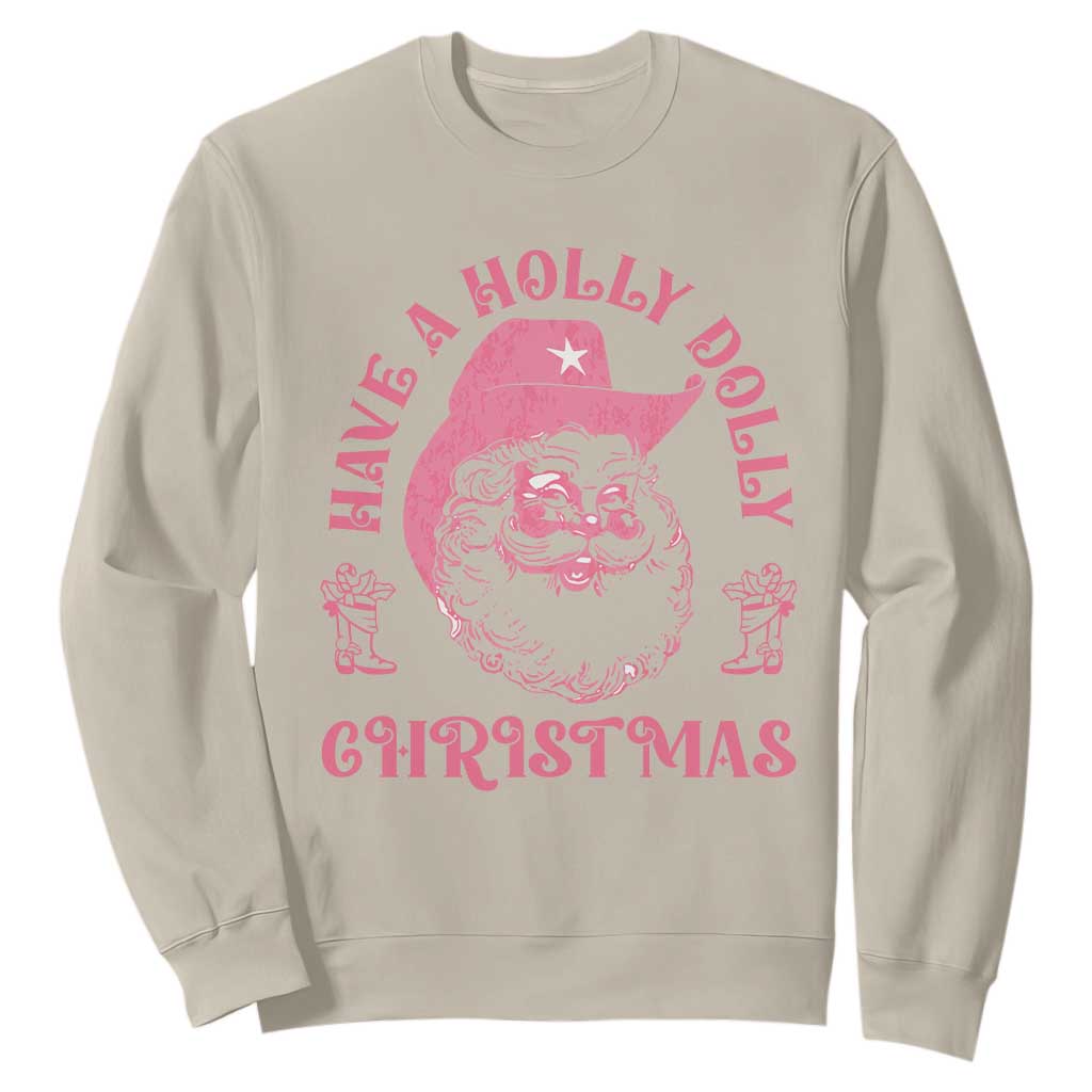 Western Christmas Sweatshirt Have A Holly Dolly Christmas Cowboy Santa TS11 Sand Print Your Wear
