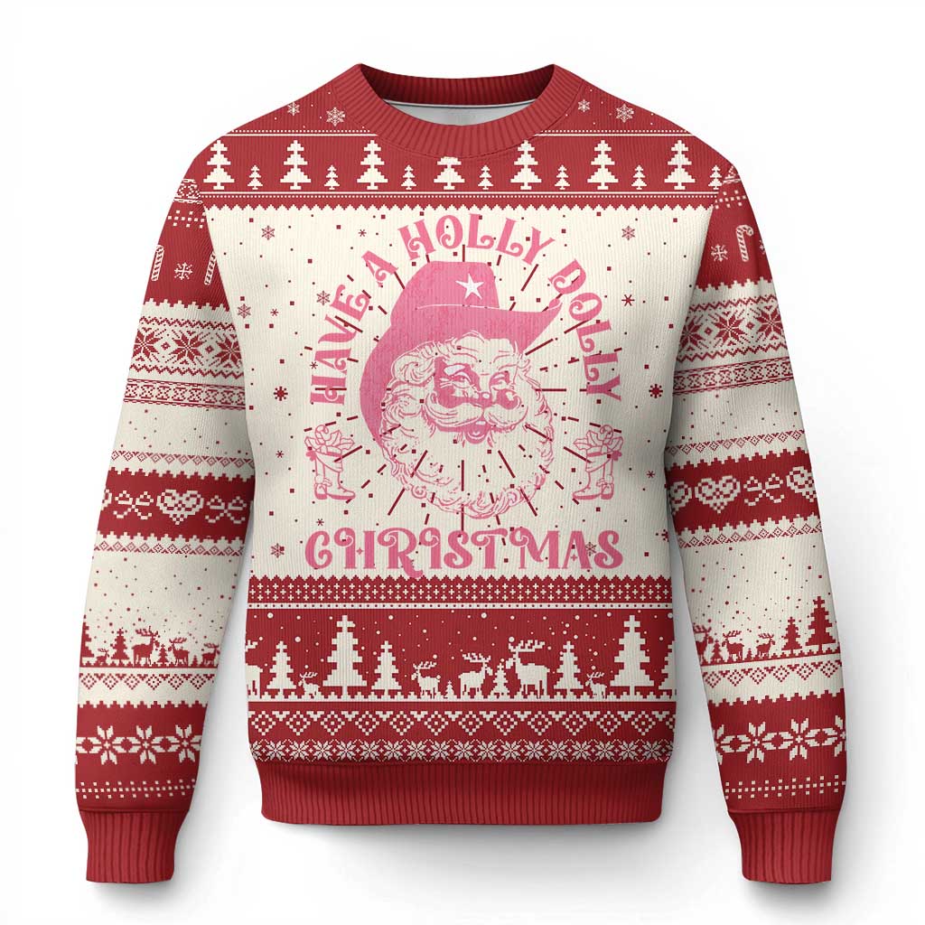 Western Xmas Ugly Christmas Sweater Have A Holly Dolly Christmas Cowboy Santa TS11 Red Print Your Wear