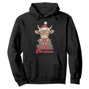 Funny Christmas Highland Cow Hoodie Mooey Christmas Western Cow Santa Hat TS11 Black Print Your Wear