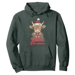 Funny Christmas Highland Cow Hoodie Mooey Christmas Western Cow Santa Hat TS11 Dark Forest Green Print Your Wear