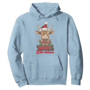 Funny Christmas Highland Cow Hoodie Mooey Christmas Western Cow Santa Hat TS11 Light Blue Print Your Wear