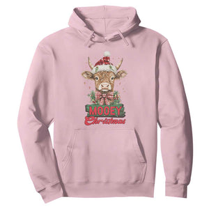 Funny Christmas Highland Cow Hoodie Mooey Christmas Western Cow Santa Hat TS11 Light Pink Print Your Wear