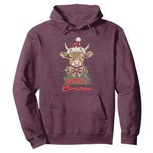 Funny Christmas Highland Cow Hoodie Mooey Christmas Western Cow Santa Hat TS11 Maroon Print Your Wear