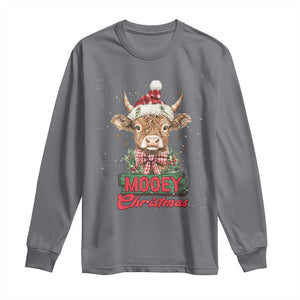 Funny Christmas Highland Cow Long Sleeve Shirt Mooey Christmas Western Cow Santa Hat TS11 Charcoal Print Your Wear