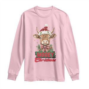 Funny Christmas Highland Cow Long Sleeve Shirt Mooey Christmas Western Cow Santa Hat TS11 Light Pink Print Your Wear