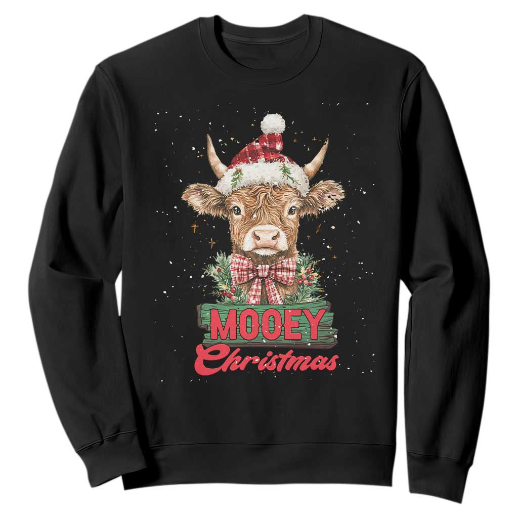 Funny Christmas Highland Cow Sweatshirt Mooey Christmas Western Cow Santa Hat TS11 Black Print Your Wear
