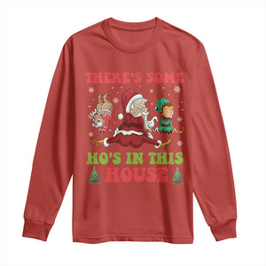 Funny Christmas Naughty Santa Long Sleeve Shirt There's Some Ho's In This House Elf Reindeers TS11 Red Print Your Wear