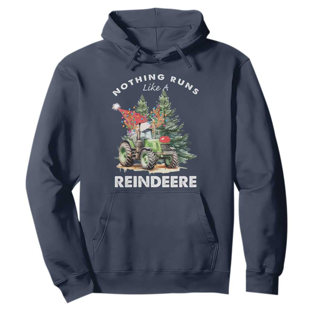 Funny Christmas Tractor Hoodie Nothing Runs Like A Reindeere Farmers TS11 Navy Print Your Wear