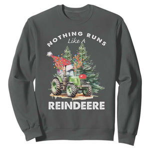 Funny Christmas Tractor Sweatshirt Nothing Runs Like A Reindeere Farmers TS11 Dark Heather Print Your Wear