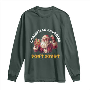 Funny Christmas Santa Long Sleeve Shirt Xmas Calories Don't Count Pizza Wine TS11 Dark Forest Green Print Your Wear