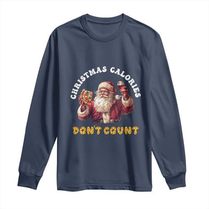 Funny Christmas Santa Long Sleeve Shirt Xmas Calories Don't Count Pizza Wine TS11 Navy Print Your Wear