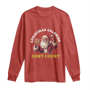 Funny Christmas Santa Long Sleeve Shirt Xmas Calories Don't Count Pizza Wine TS11 Red Print Your Wear