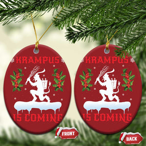 Funny Xmas Yule Krampus Is Coming Mistletoe Christmas Ornament TS11 Oval Red Print Your Wear