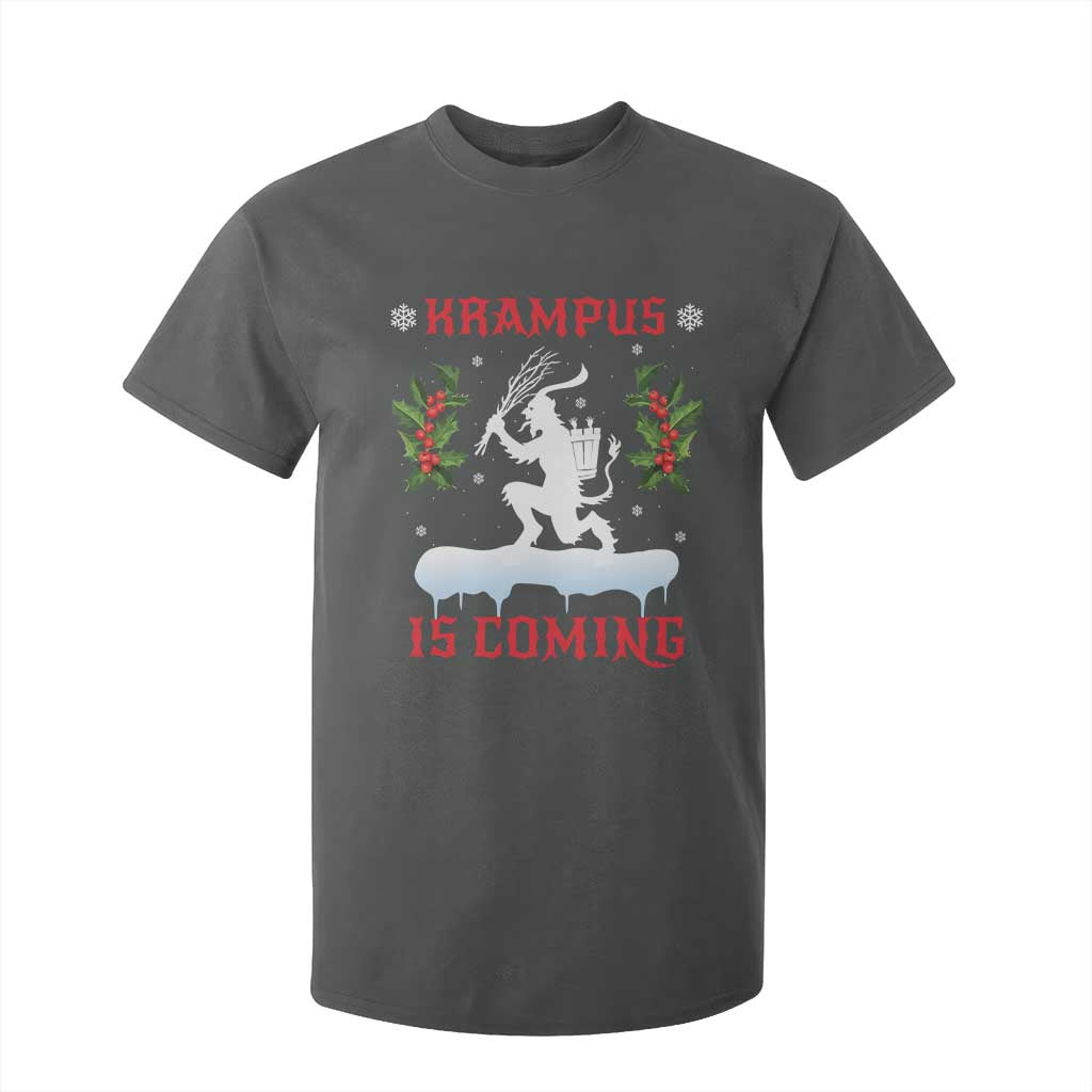 Funny Christmas Yule Krampus Is Coming Mistletoe T Shirt For Kid TS11 Dark Heather Print Your Wear
