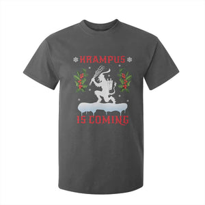 Funny Christmas Yule Krampus Is Coming Mistletoe T Shirt For Kid TS11 Dark Heather Print Your Wear