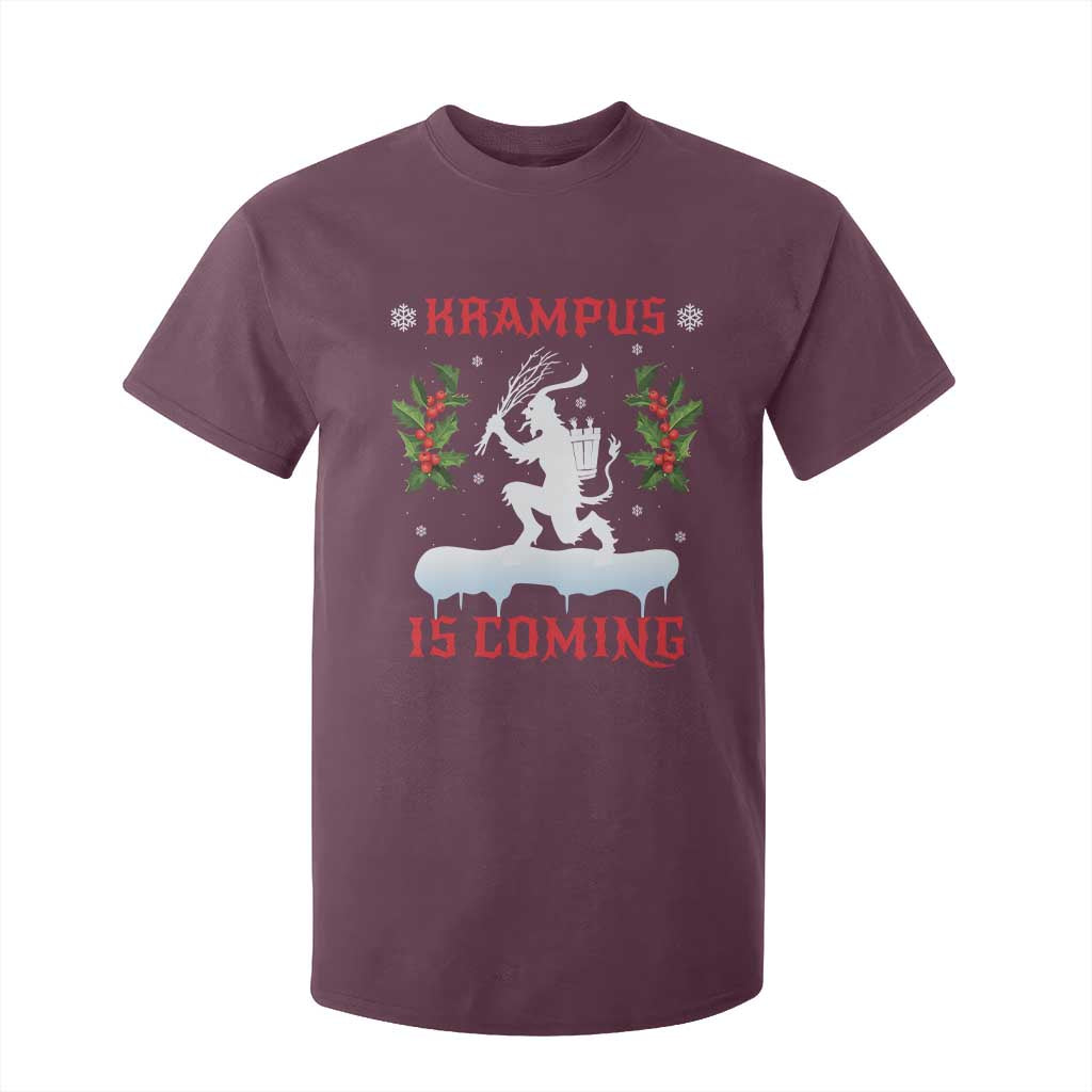 Funny Christmas Yule Krampus Is Coming Mistletoe T Shirt For Kid TS11 Maroon Print Your Wear