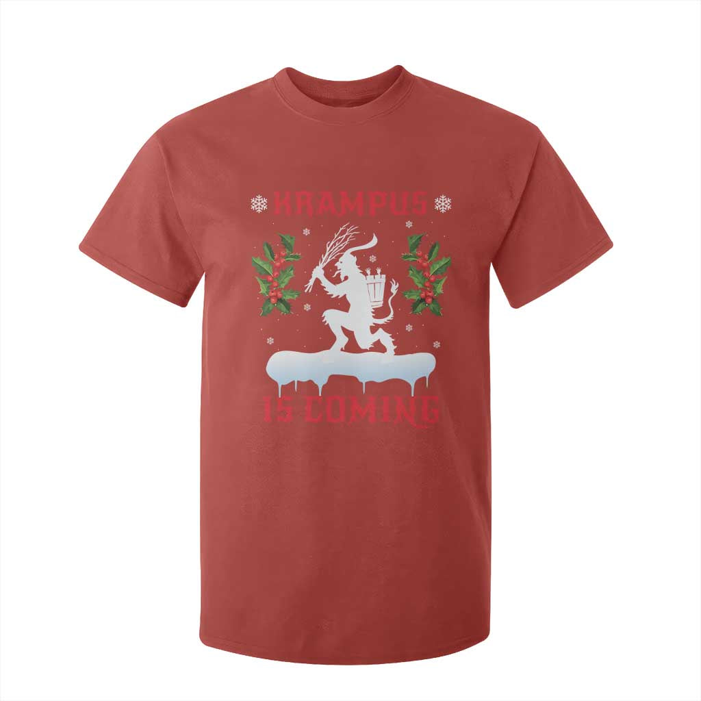 Funny Christmas Yule Krampus Is Coming Mistletoe T Shirt For Kid TS11 Red Print Your Wear