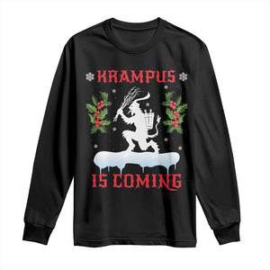 Funny Christmas Yule Krampus Is Coming Mistletoe Long Sleeve Shirt TS11 Black Print Your Wear