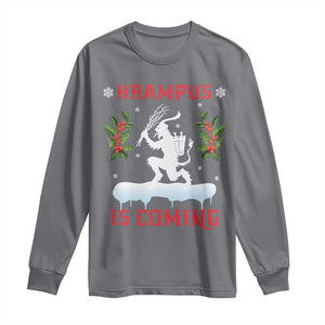 Funny Christmas Yule Krampus Is Coming Mistletoe Long Sleeve Shirt TS11 Charcoal Print Your Wear