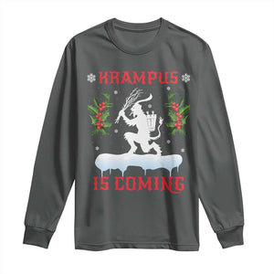 Funny Christmas Yule Krampus Is Coming Mistletoe Long Sleeve Shirt TS11 Dark Heather Print Your Wear