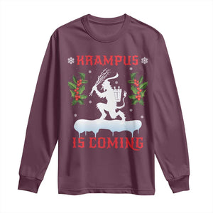 Funny Christmas Yule Krampus Is Coming Mistletoe Long Sleeve Shirt TS11 Maroon Print Your Wear