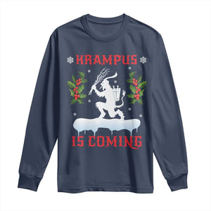 Funny Christmas Yule Krampus Is Coming Mistletoe Long Sleeve Shirt TS11 Navy Print Your Wear