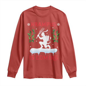 Funny Christmas Yule Krampus Is Coming Mistletoe Long Sleeve Shirt TS11 Red Print Your Wear