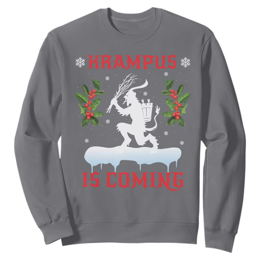 Funny Christmas Yule Krampus Is Coming Mistletoe Sweatshirt TS11 Charcoal Print Your Wear