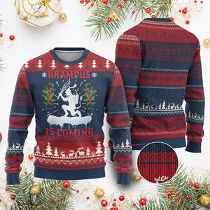 Funny Xmas Yule Krampus Is Coming Mistletoe Ugly Christmas Sweater TS11 Burgundy Print Your Wear