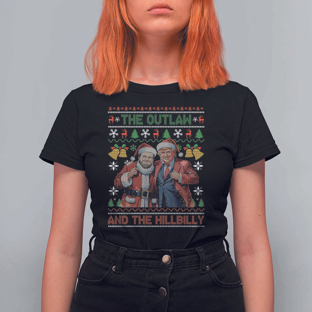 Trump Vance Chrismas T Shirt For Women The Outlaw And The Hillbilly Ugly Xmas Bell TS11 Black Print Your Wear