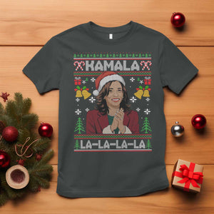 Funny Harris Christmas T Shirt Kamala La La La La Ugly Santa Hat Xmas TS11 Dark Heather Print Your Wear