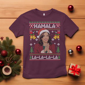 Funny Harris Christmas T Shirt Kamala La La La La Ugly Santa Hat Xmas TS11 Maroon Print Your Wear