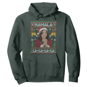 Funny Harris Christmas Hoodie Kamala La La La La Ugly Santa Hat Xmas TS11 Dark Forest Green Print Your Wear