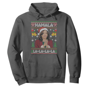 Funny Harris Christmas Hoodie Kamala La La La La Ugly Santa Hat Xmas TS11 Dark Heather Print Your Wear