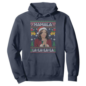 Funny Harris Christmas Hoodie Kamala La La La La Ugly Santa Hat Xmas TS11 Navy Print Your Wear