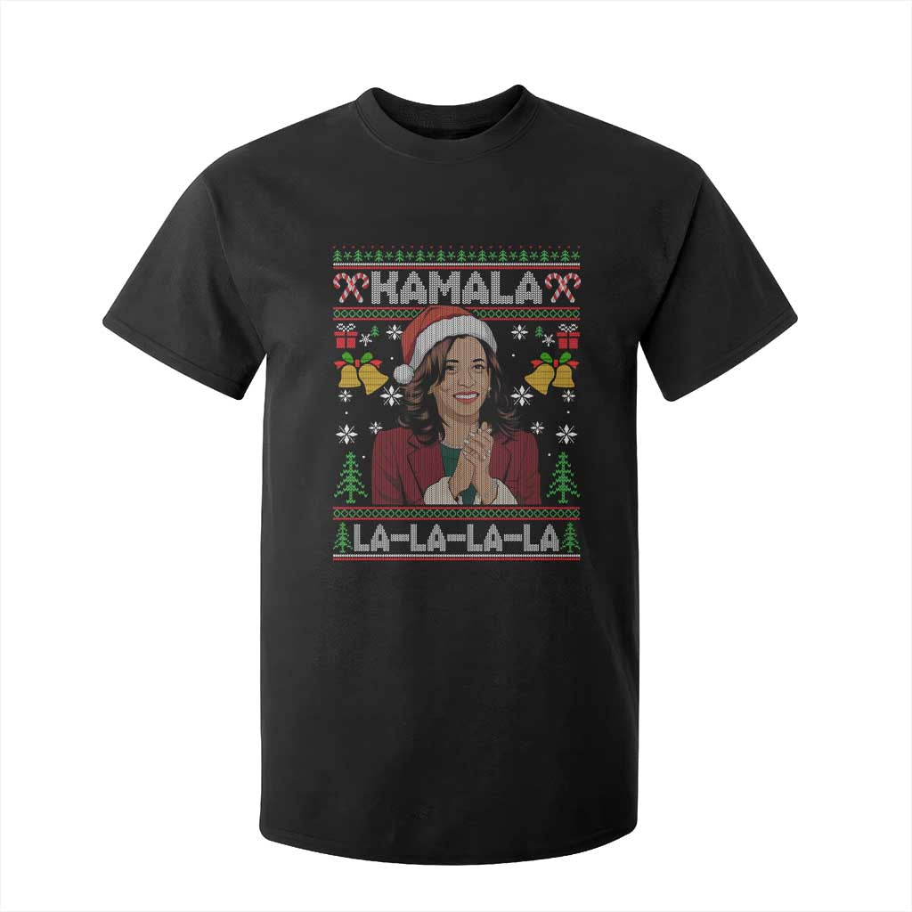 Funny Harris Christmas T Shirt For Kid Kamala La La La La Ugly Santa Hat Xmas TS11 Black Print Your Wear