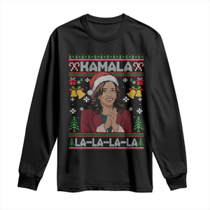 Funny Harris Christmas Long Sleeve Shirt Kamala La La La La Ugly Santa Hat Xmas TS11 Black Print Your Wear